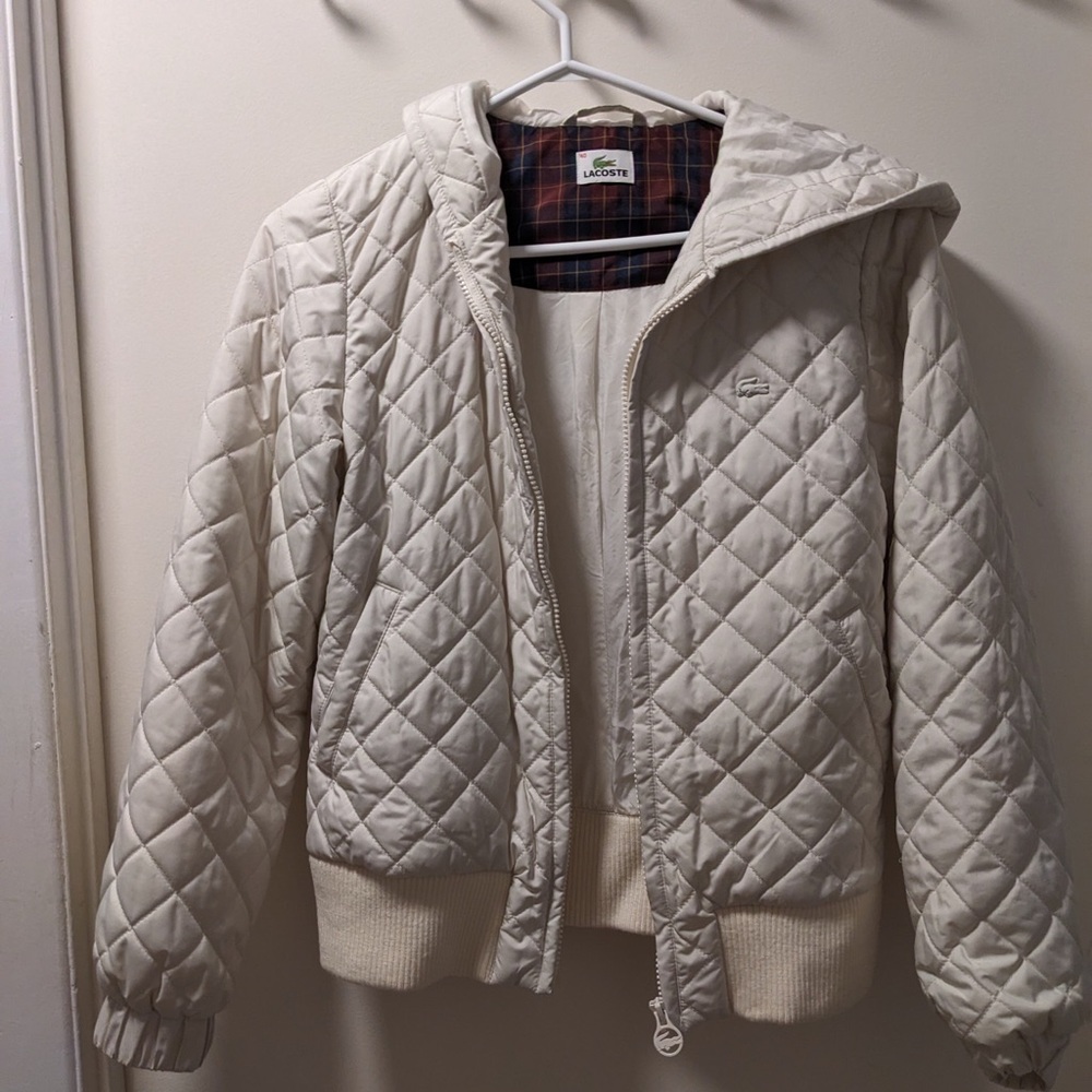 Lacoste Women's Cream Quilted Puffer Jacket